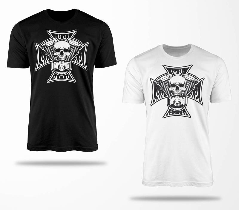 Biker T-Shirts B0209 Motorrad T-Shirt Für Geschenke Motorradfahrer Chopper Bobber Oldschool Benzin Im Blut Bis 5xl Schwarz & Weiß von RocketshirtsShop