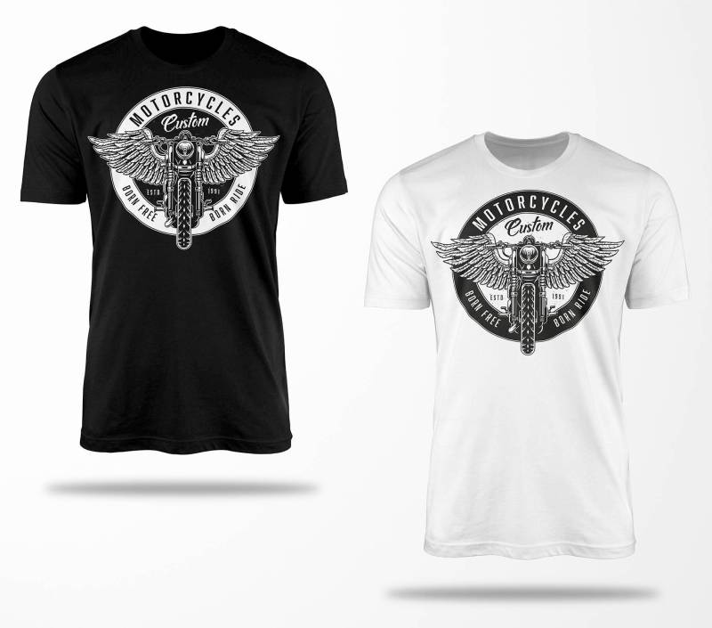 Biker T-Shirts B0297 Motorrad T-Shirt Für Geschenke Motorradfahrer Chopper Bobber Oldschool Benzin Im Blut Bis 5xl Schwarz & Weiß von RocketshirtsShop