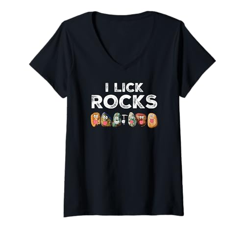 Damen I Lick Rocks Lustiger Cartoon für Rockhounds T-Shirt mit V-Ausschnitt Damen I Lick Rocks Lustiger Cartoon für Rockhounds T-Shirt mit V-Ausschnitt von Rockhound Humor Collective
