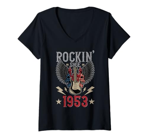 Damen Rockin Since 1953 T-Shirts zum 70. Geburtstag von Rock'n'Roll-Liebhabern T-Shirt mit V-Ausschnitt von Rockin Since 1953 T-Shirts