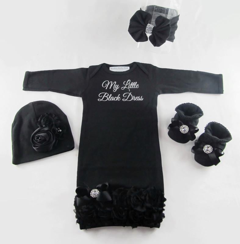 Baby-Mädchen-Geschenk, Baby-Dusche-Geschenk, Neugeborene Mädchen, Baby-Mädchen-Kleidung, Baby-stirnband, Mein Kleines Schwarzes Kleid-Kleid-Set von RockinHauteKids