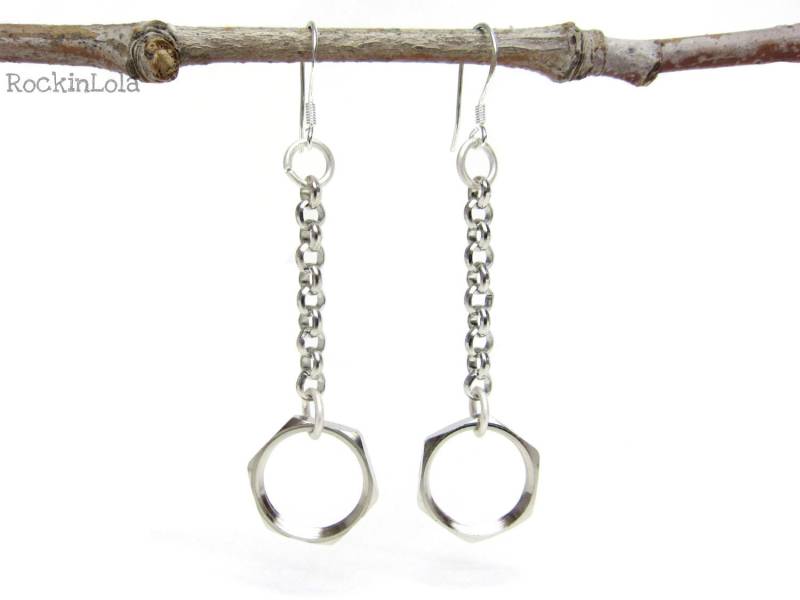 Hex Nuss-Ohrringe-Hardware-Ohrringe-sterling Silberne Ohrhaken-Handgefertigt Von Rockinlola Hex Nuss-Ohrringe-Hardware-Ohrringe-sterling Silberne Ohrhaken-Handgefertigt Von Rockinlola von RockinLola