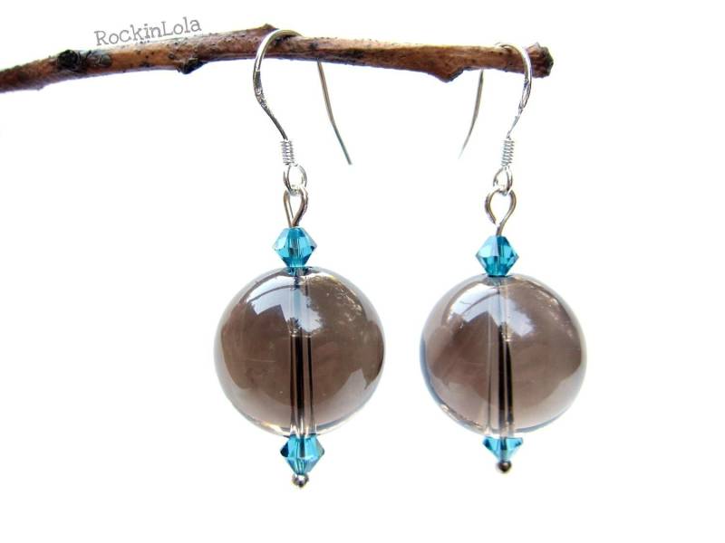 Rauchige Quarz-Ohrringe-Rauchiger Quarz-Swarovski Kristall-sterling Silber Ohrhaken-Handgefertigt Von Rockinlola von RockinLola
