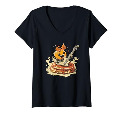 Damen Rocking Pancake Monster mit Gitarre Kostüm T-Shirt mit V-Ausschnitt Damen Rocking Pancake Monster mit Gitarre Kostüm T-Shirt mit V-Ausschnitt von Rocking Pancake Outfit