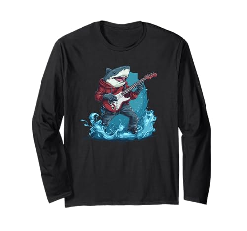 Rock'n Roll Shark Outfit mit Gitarre für Erwachsene und Kinder Langarmshirt Rock'n Roll Shark Outfit mit Gitarre für Erwachsene und Kinder Langarmshirt von Rocking Shark