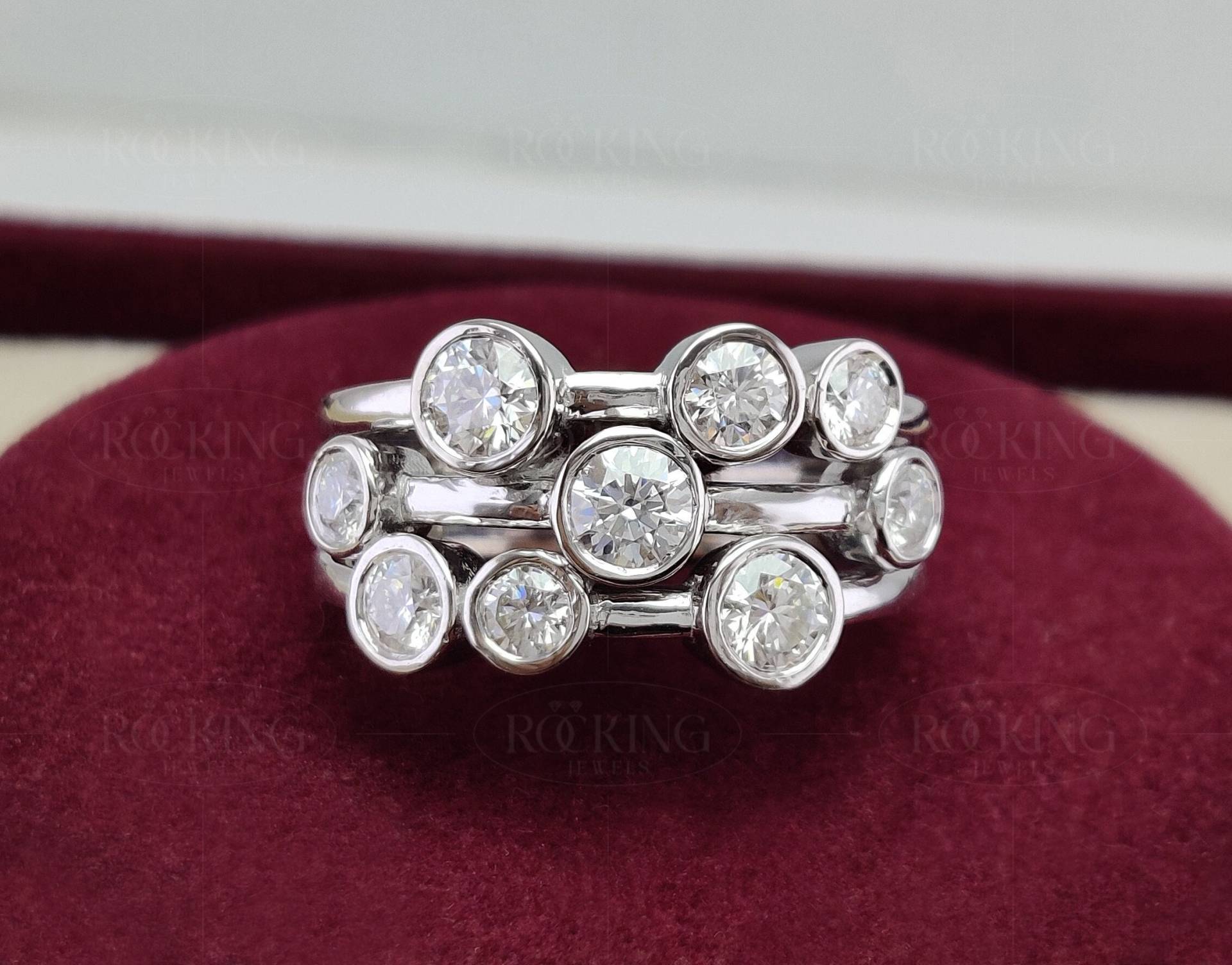 Bubble Moissanite Ring, 925 Silber Mehrreihiger Diamant Scatter Ringe Für Frauen, Einzigartiger Cluster Verlobungsring Lünette Set Ring von RockingJewels