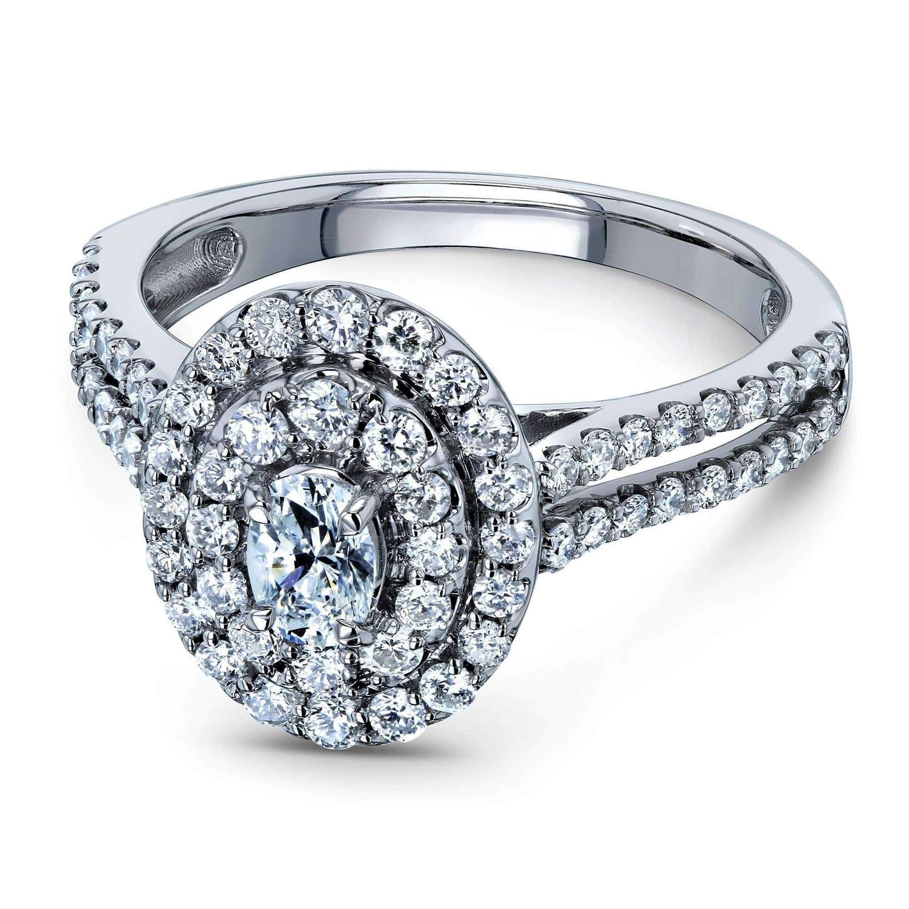 Doppel Halo Moissanit Ring, Ovaler Verlobungsring, Art Deco Versprechensringe Für Sie, Split Shank 925 Silber Ehering von RockingJewels