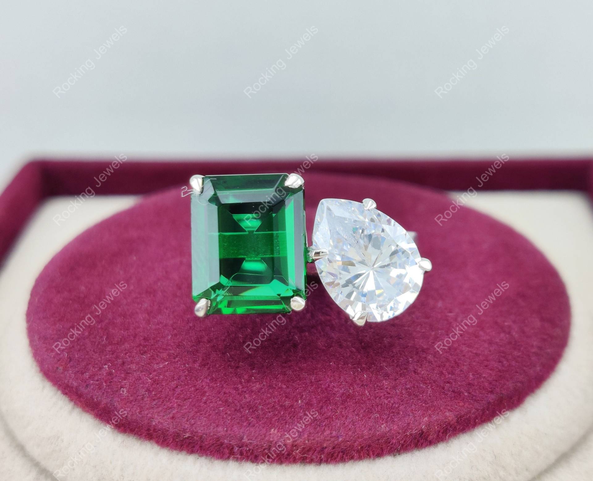 Offener Manschette Diamantring, Moi Et Toi Verlobungsring, Silber Smaragd Und Diamant Ring, Einzigartige Versprechen Ringe Für Frauen, Geschenk Offener Manschette Diamantring, Moi Et Toi Verlobungsring, Silber Smaragd Und Diamant Ring, Einzigartige Versprechen Ringe Für Frauen, Geschenk von RockingJewels