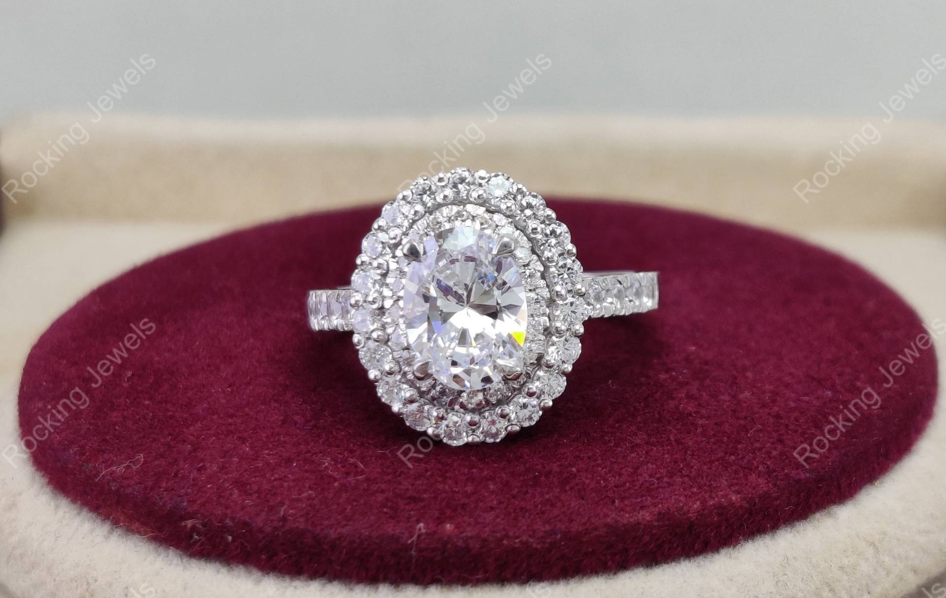 Ovaler Moissanit Verlobungsring, Doppel Halo Ring, 925 Silber Verlobungsring Für Frauen, Einzigartiger Ehering, Jubiläumsring von RockingJewels