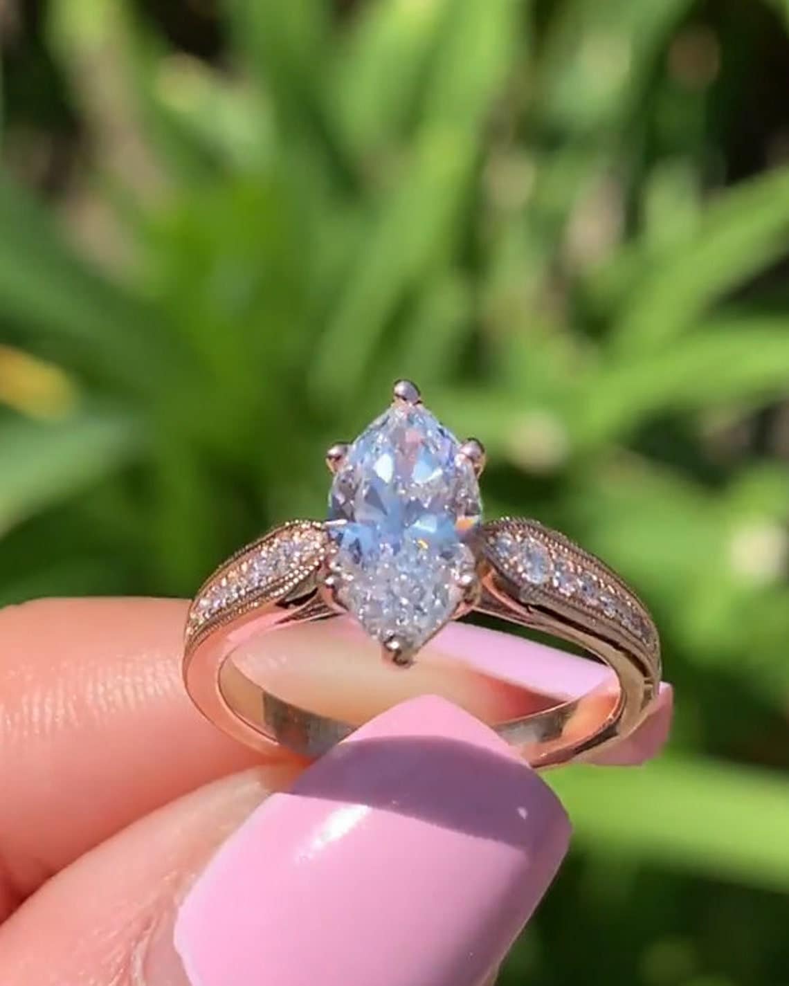 Vintage Moissanit Marquise Ring, Art Deco Verlobungsring, Milgrain Versprechen Einzigartige Ringe Für Frauen, Jahrestag von RockingJewels