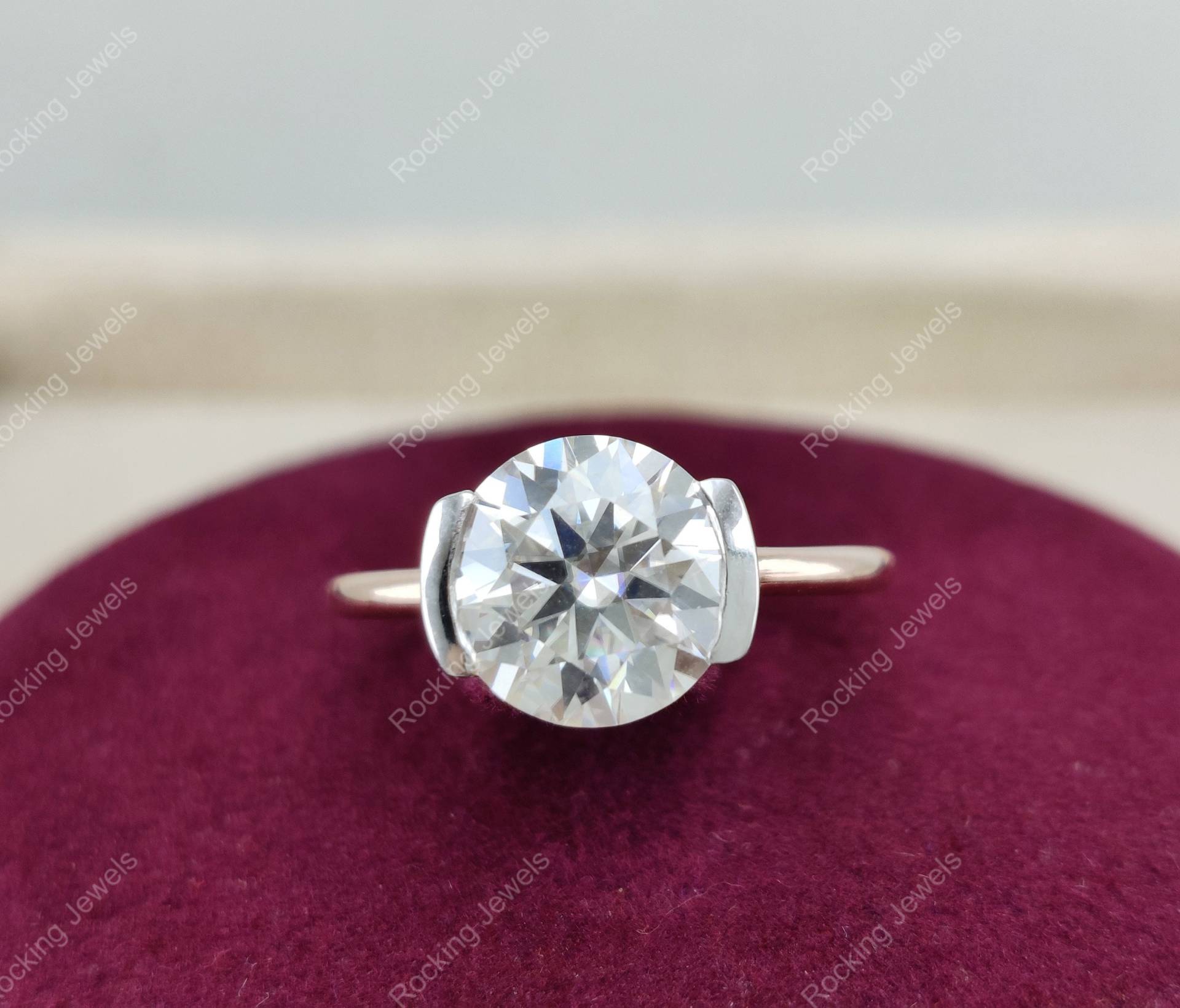 Zweifarbiger Solitär Moissanit Verlobungsring, Vintage Ehering, Einzelsteinring, Versprechensringe Für Frauen, 925 Sterling Silber von RockingJewels