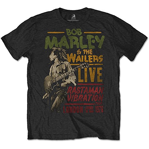 Rockoff Trade Herren Bob Marley Rastaman Vibration Tour 1976 T-Shirt, Schwarz (Black Black), X (Hersteller Größe:X-Large) von Rockoff Trade