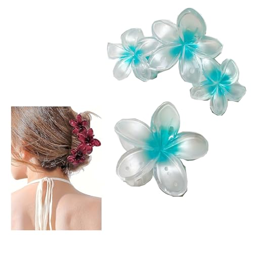 2 er Hawaiian Plumeria Haarklammer Blumen Haarspangen Groß Damen Claw Clip mit Plumeria-Blumen Rutschfeste Krallenklammern Hawaii-Haarschmuck für Dickes Dünnes Haar Party Strand Pool Urlaub Blau von Rockreyoa