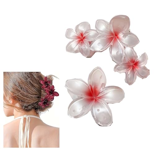 2 er Hawaiian Plumeria Haarklammer Blumen Haarspangen Groß Damen Claw Clip mit Plumeria-Blumen Rutschfeste Krallenklammern Hawaii-Haarschmuck für Dickes Dünnes Haar Party Strand Pool Urlaub Rosa von Rockreyoa