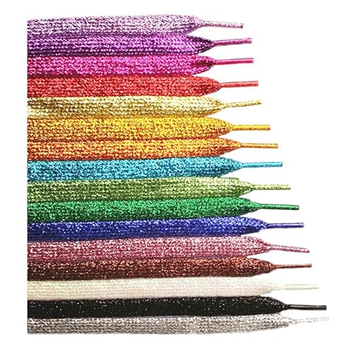 Rockreyoa 15 Paar 110cm Glitzer Flach Schnürsenkel Bunte Glitzernde Schuhbänder Bling Metallische Ersatz Shoelaces Reißfest Flat Shoelace Schnuersenkel für Erwachsene Kinder Sneaker Sportliche 1# von Rockreyoa