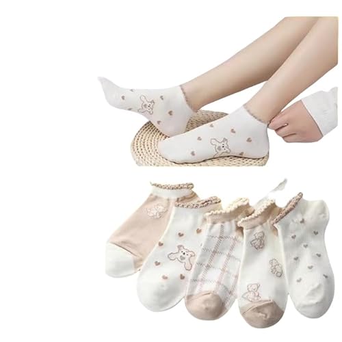 Rockreyoa 5 Paar Damen Socken Atmungsaktiv Füßlinge Rüschen Socken Kurze Halbsocken Baumwolle Knöchelsocken Karikatur Tier Strümpfe Sportsocken Sommer Knöchelsocken Sneakersocken Seifenblasen-Bär von Rockreyoa