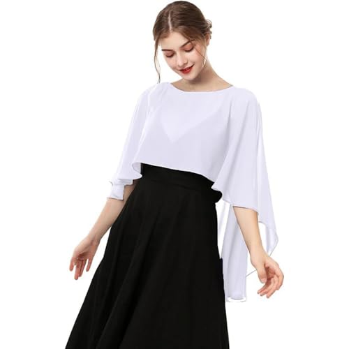 Rockreyoa Damen Chiffon Stola Schal Braut Hochzeit Capes Leichter Poncho Elegant Umschlagtuch Chiffonschal Bolero Shawls Weiche Capelets für Frauen Wedding Cover Up für Hochzeitskleider Weiß von Rockreyoa
