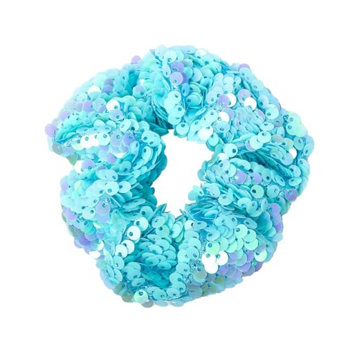 Rockreyoa Glitzer Haargummi Pailletten Bunt Meerjungfrau Pailletten Haargummi Funkelnde Hair Scrunchies Glitzer Pferdeschwanzhalter Elastische Zopfgummi Haarschmuck Haarbänder für Mädchen Blau von Rockreyoa