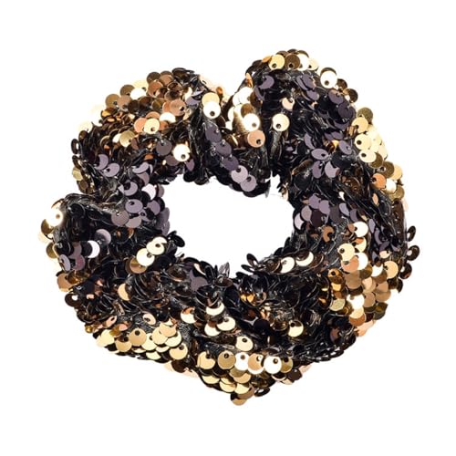 Rockreyoa Glitzer Haargummi Pailletten Bunt Meerjungfrau Pailletten Haargummi Funkelnde Hair Scrunchies Glitzer Pferdeschwanzhalter Elastische Zopfgummi Haarschmuck Haarbänder für Mädchen Gold von Rockreyoa