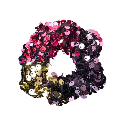 Rockreyoa Glitzer Haargummi Pailletten Bunt Meerjungfrau Pailletten Haargummi Funkelnde Hair Scrunchies Glitzer Pferdeschwanzhalter Elastische Zopfgummi Haarschmuck Haarbänder für Mädchen Rose#2 von Rockreyoa