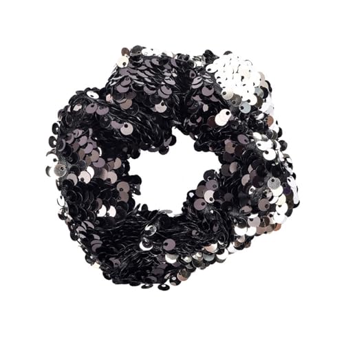 Rockreyoa Glitzer Haargummi Pailletten Bunt Meerjungfrau Pailletten Haargummi Funkelnde Hair Scrunchies Glitzer Pferdeschwanzhalter Elastische Zopfgummi Haarschmuck Haarbänder für Mädchen Schwarz von Rockreyoa