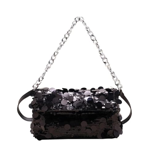 Rockreyoa Glitzernde Pailletten Damen Handtasche Abend Umhängetasche Kettentasche Crossbody Tasche Sparkly Quaste Clutch Abendtasche für Party Hochzeit Abschlussball Freizeit Date Schwarz von Rockreyoa