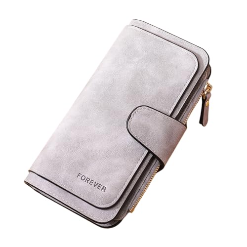 Rockreyoa Große Damen Geldbörse Lang Portemonnaie Frauen Groß Geldbeutel Leder Clutch Viel Kartenfächer Wallet Viele Fächer mit 14 Kartenfächer Geldbeutel aus Leder Coin Purse Wallet Grau von Rockreyoa