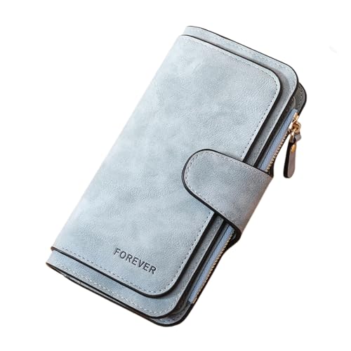 Rockreyoa Große Damen Geldbörse Lang Portemonnaie Frauen Groß Geldbeutel Leder Clutch Viel Kartenfächer Wallet Viele Fächer mit 14 Kartenfächer Geldbeutel aus Leder Coin Purse Wallet Hellgrün von Rockreyoa