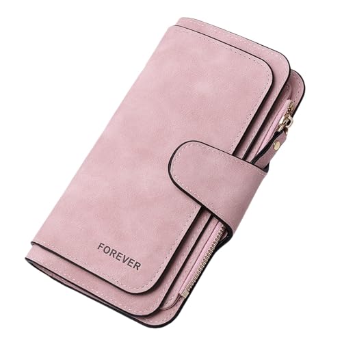 Rockreyoa Große Damen Geldbörse Lang Portemonnaie Frauen Groß Geldbeutel Leder Clutch Viel Kartenfächer Wallet Viele Fächer mit 14 Kartenfächer Geldbeutel aus Leder Coin Purse Wallet Rosa von Rockreyoa