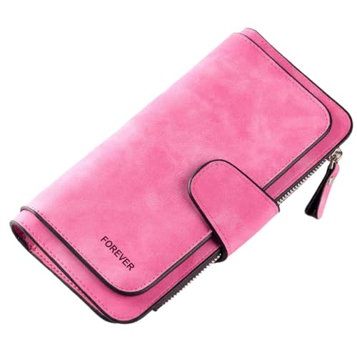 Rockreyoa Große Damen Geldbörse Lang Portemonnaie Frauen Groß Geldbeutel Leder Clutch Viel Kartenfächer Wallet Viele Fächer mit 14 Kartenfächer Geldbeutel aus Leder Coin Purse Wallet Rose von Rockreyoa