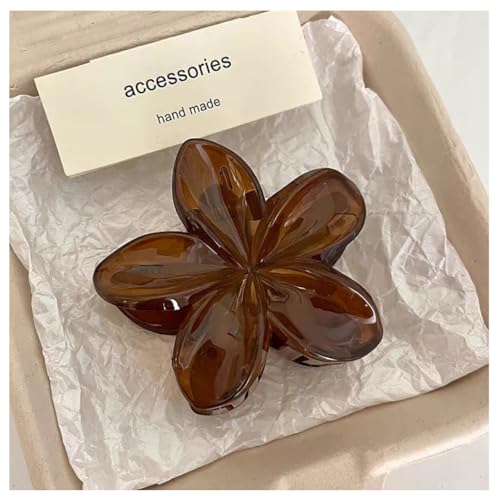 Rockreyoa Hawaiianische Plumeria-Blumenkrallenklammern 2 Stück Leoparden Plumeria Blumen Haarspangen Blumen-Haarschmuck für Damen Hawaiian Claw Clip Rutschfeste Haarklammer,Starker Halt Braun von Rockreyoa