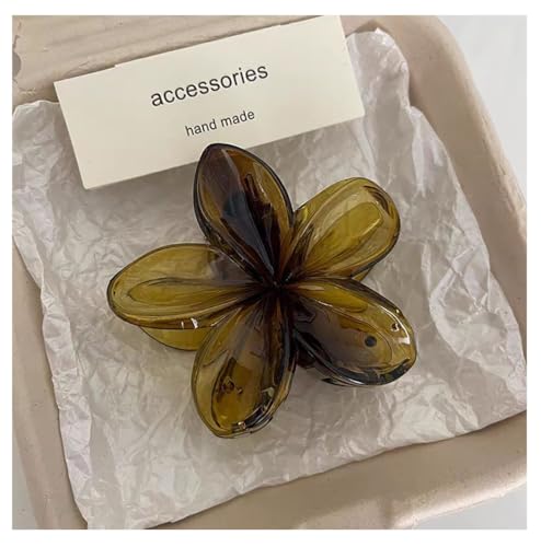 Rockreyoa Hawaiianische Plumeria-Blumenkrallenklammern 2 Stück Leoparden Plumeria Blumen Haarspangen Blumen-Haarschmuck für Damen Hawaiian Claw Clip Rutschfeste Haarklammer,Starker Halt Kaffeegrün von Rockreyoa