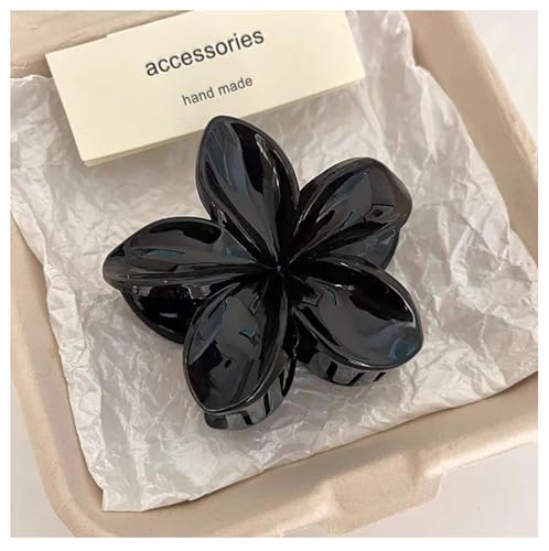 Rockreyoa Hawaiianische Plumeria-Blumenkrallenklammern 2 Stück Leoparden Plumeria Blumen Haarspangen Blumen-Haarschmuck für Damen Hawaiian Claw Clip Rutschfeste Haarklammer,Starker Halt Schwarz von Rockreyoa