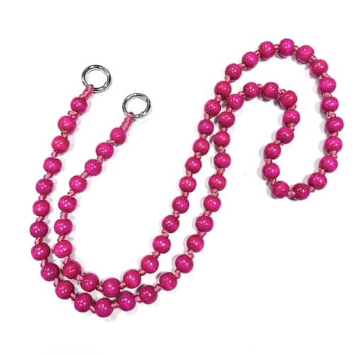 Rockreyoa Holzperlen Handykette zum Umhängen Universal Perlenkette Handyschnur Schlüsselband Handy Lanyard Anhänger Schlüsselkette Personalisierte Smartphone Necklace für Damen und Mädchen Rosarot von Rockreyoa