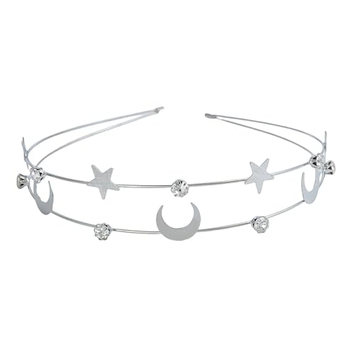 Rockreyoa Kopfschmuck Gold Mädchen Lorbeerkranz Gold Kopfschmuck Braut Haarschmuck Hochzeit Vintage Olivenblatt Haarband Haarreif Braut Blatt Stirnband Griechische Göttin Tiara Blatt Sterne Silber von Rockreyoa