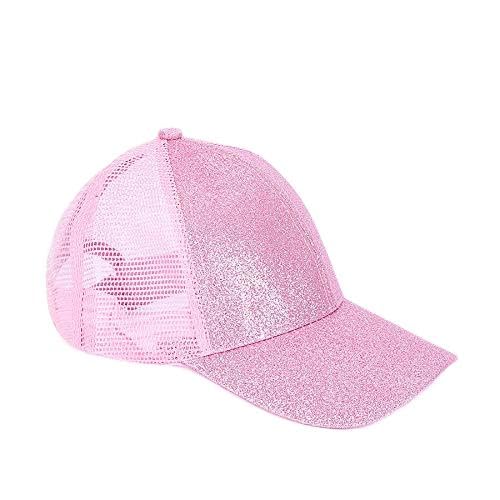 Rockreyoa Mädchen Basecap Kinder Glitzer Baseball Cap Netz Baseballmütze Glänzende Pferdeschwanz Hüte Verstellbare Sonnenhut Sommer Baseballkappe Cool Kappe Sommer Sonnenkappe Outdoor Gepudert von Rockreyoa