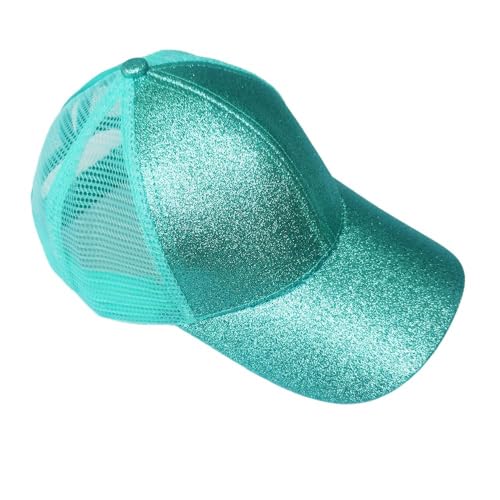 Rockreyoa Mädchen Basecap Kinder Glitzer Baseball Cap Netz Baseballmütze Glänzende Pferdeschwanz Hüte Verstellbare Sonnenhut Sommer Baseballkappe Cool Kappe Sommer Sonnenkappe Outdoor Grüner See von Rockreyoa