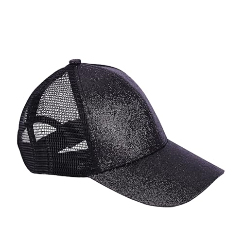 Rockreyoa Mädchen Basecap Kinder Glitzer Baseball Cap Netz Baseballmütze Glänzende Pferdeschwanz Hüte Verstellbare Sonnenhut Sommer Baseballkappe Cool Kappe Sommer Sonnenkappe Outdoor Schwarz von Rockreyoa