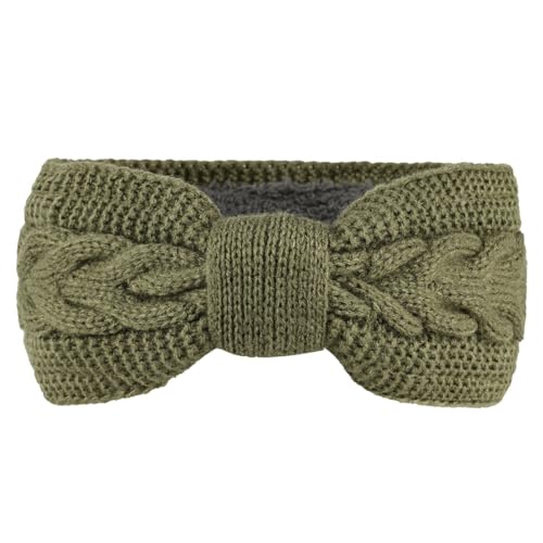 Rockreyoa Schleife Stirnbänder Damen Elastische Gestrickt Haarband Winter Ohrenwärmer Kopfband Warmes Haarschmuck Verdicken Kopfbedeckung für Bad Dusche Waschen von Gesicht Hautpflege Armeegrün von Rockreyoa