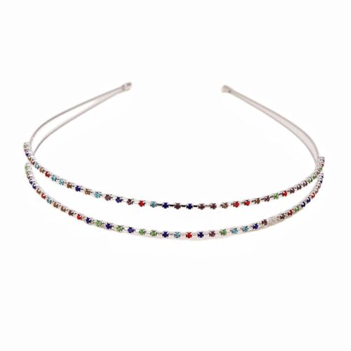 Rockreyoa Strass Haarband Modische Haarreife Gold Kopfschmuck Braut Damen Stirnband Haarschmuck Doppellagige Strass Haarreifen Haarschmuck Hochzeit Brautstirnband für Tanzparty Farbdiamanten Silber von Rockreyoa