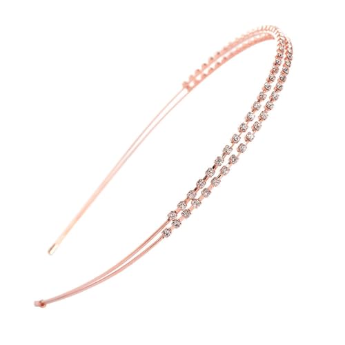 Rockreyoa Strass Haarband Modische Haarreife Gold Kopfschmuck Braut Damen Stirnband Haarschmuck Doppellagige Strass Haarreifen Haarschmuck Hochzeit Brautstirnband für Tanzparty Roségold#1 von Rockreyoa