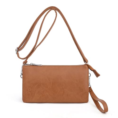 Rockreyoa Umhängetasche Damen Leder Schultertasche mit Handgelenkband und Verstellbaren Schulterriemen Crossbody Bag Handytasche Ledertasche Geldbörsen Shopper Tasche für Frauen Braun Rockreyoa Umhängetasche Damen Leder Schultertasche mit Handgelenkband und Verstellbaren Schulterriemen Crossbody Bag Handytasche Ledertasche Geldbörsen Shopper Tasche für Frauen Braun von Rockreyoa