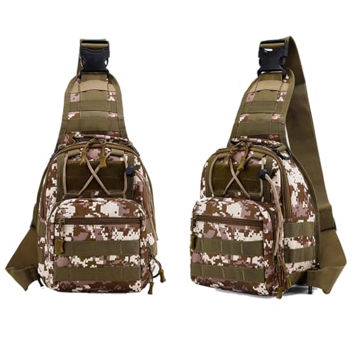Taktische Brusttasche Sling Bag Herren Outdoor Militär Camouflage Schultertasche Wasserdicht MOLLE Crossbody Bag umhängetasche Männer Frauen für Reisen, Wandern, Radfahren, Camping Wüstentarnung von Rockreyoa