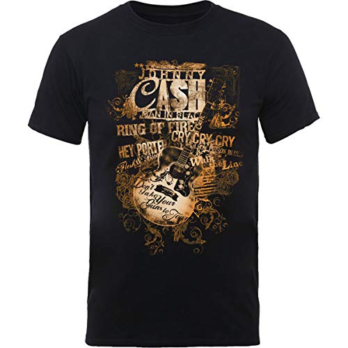 Johnny Cash Guitar Song Titles offiziell Männer T-Shirt Herren (Large) von Rocks-off