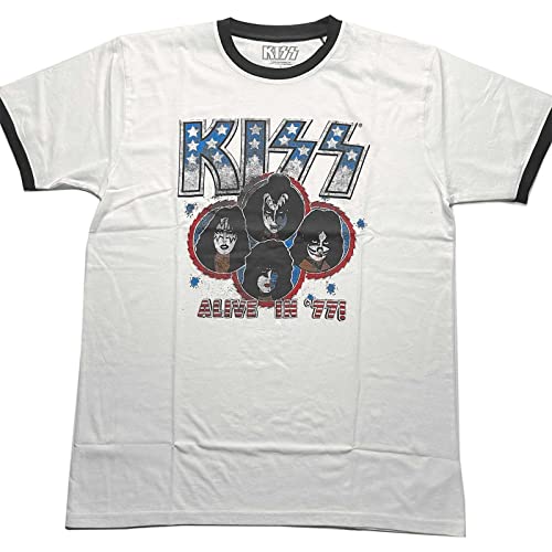 Kiss Alive In '77 offiziell Männer T-Shirt Herren (Large) von Rock Off