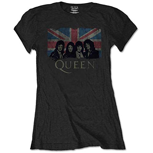 Queen Damen T-Shirt Union Jack Schwarz Slim Fit - - Groß von Rock Off officially licensed products