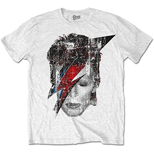 ROCKS OFF Herren David Bowie Halftone Flash T-Shirt, weiß, S von Rocks-off