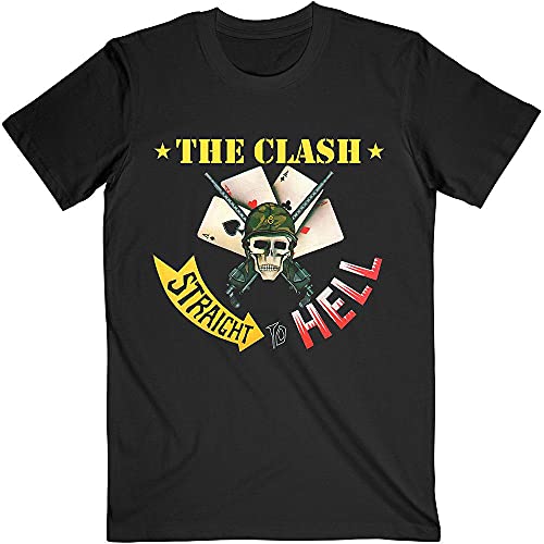 The Clash T Shirt Straight to Hell Single Band Logo Nue offiziell Herren Schwarz L von Rocks-off
