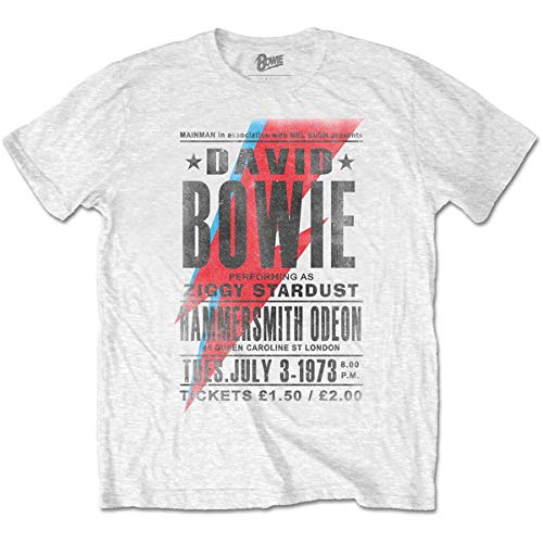 White David Bowie Live at The Hammersmith Odeon offiziell Männer T-Shirt Herren (Large) von Rock Off