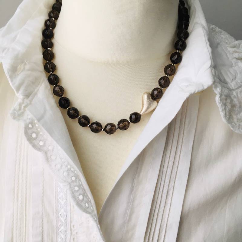 Braunes Kristallglas Und Silber Herz Ornament - Magnetverschluss von RocksAndRabbits